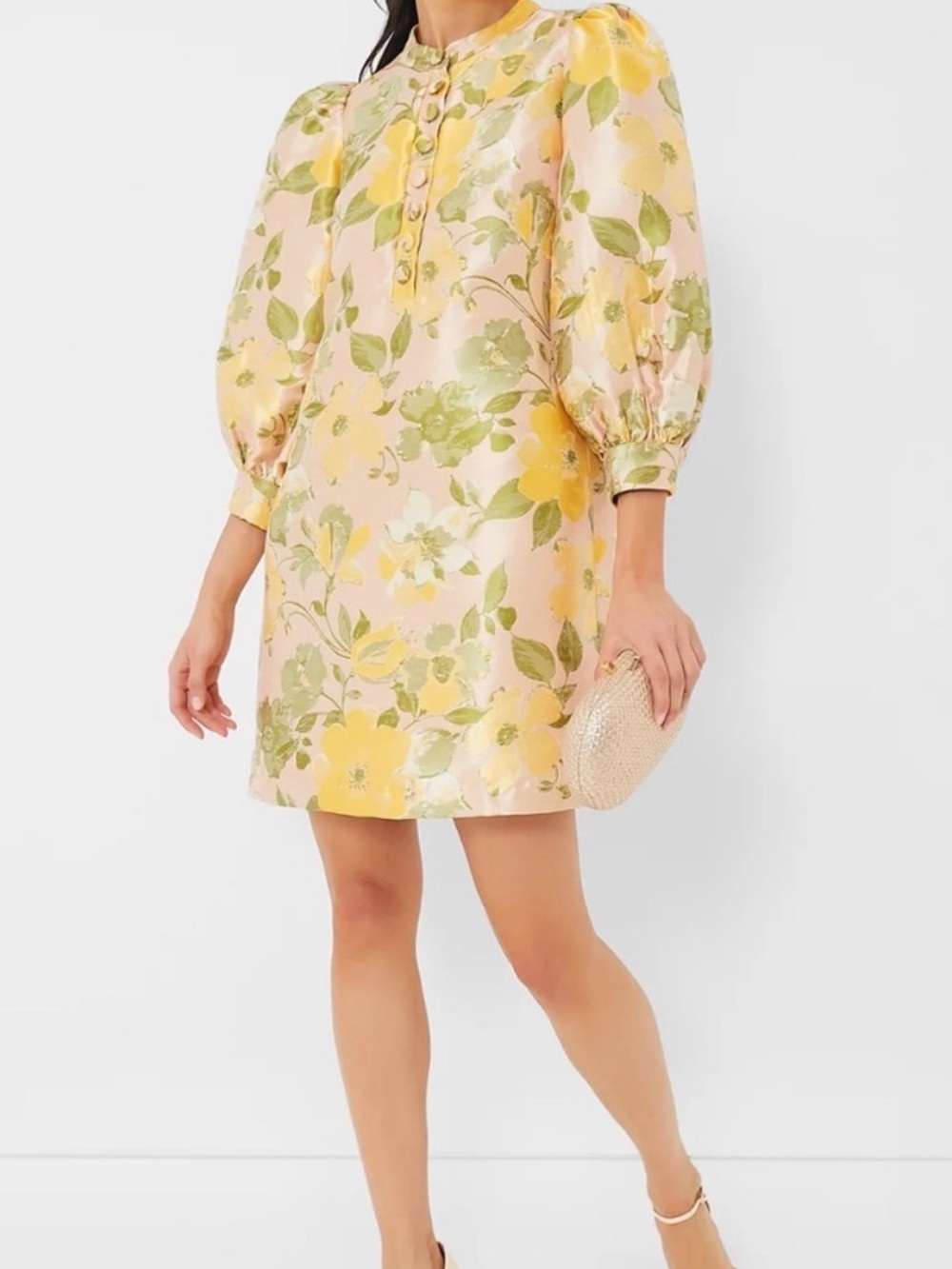 Tuckernuck Pomander Place Yellow & Pink Floral Puff-Sleeve Mini Dress